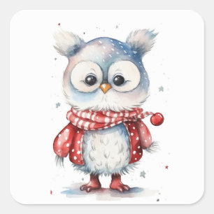 Sticker Carré Chouette de Noël