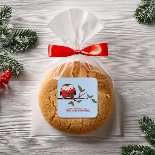 Sticker Carré Chouette de Noël