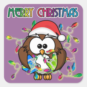 Sticker Carré Chouette de père Noël et lumières de Noël