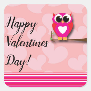 Sticker Carré Chouette et coeurs de la Saint-Valentin Rose Rouge