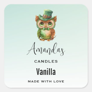 Sticker Carré Chouette mignonne dans une affaire de chapeau vert
