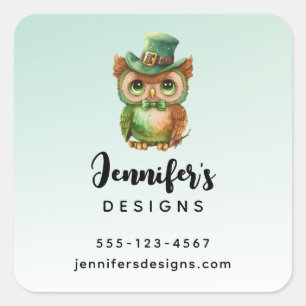 Sticker Carré Chouette mignonne dans une affaire de chapeau vert