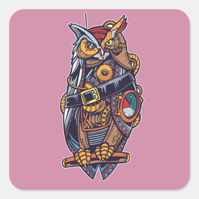 Sticker Carré Chouette - Oiseau robotique (Devant)