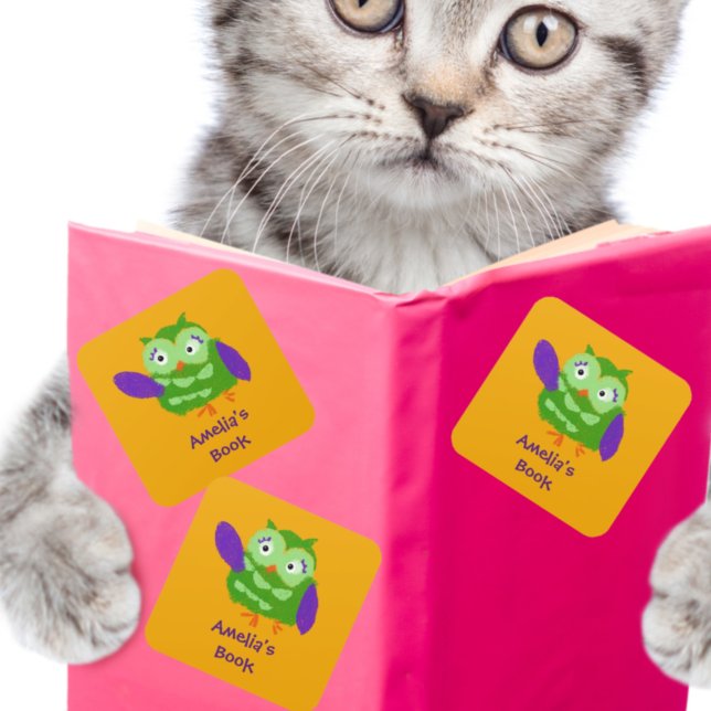 Sticker Carré Chouette personnalisée Ce livre appartient à (Créateur téléchargé)