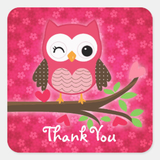 Sticker Carré Chouette rose chaude Merci fille