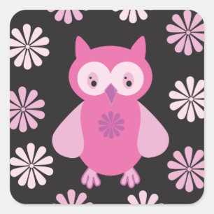 Sticker Carré chouette rose mignonne