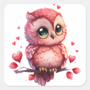 Sticker Carré Chouette Saint-Valentin au cœur mignon