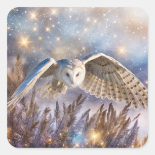 Sticker Carré Chouette solstice hivernale mystique