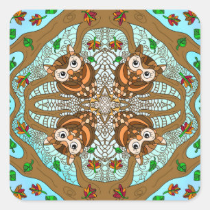Sticker Carré Chouette tirée à la main Mandala