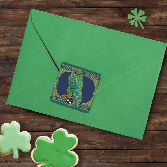 Sticker Carré Chouette verte celtique (Créateur téléchargé)