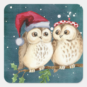Sticker Carré Chouettes de Noël