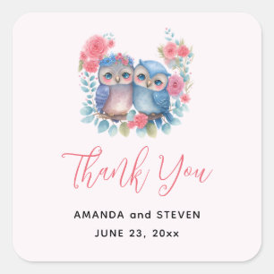 Sticker Carré Chouettes en amour assis sur une branche Mariage M