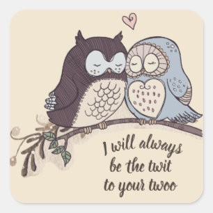 Sticker Carré Chouettes en amour Twit Twoo