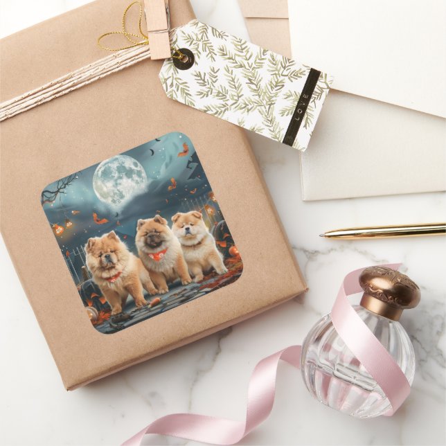 Sticker Carré Chow Chow Halloween Épouvantable (Cadeaux)