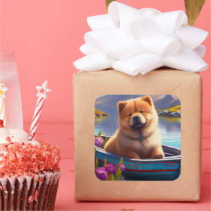 Sticker Carré Chow Chow sur une pagaie : une aventure Pittoresqu