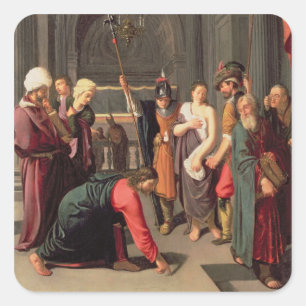 Sticker Carré Christ and the Woman Taken in adultery