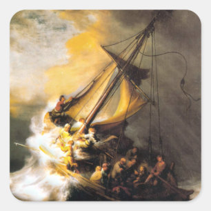 Sticker Carré Christ dans la tempête sur la mer de Galilée- Remb