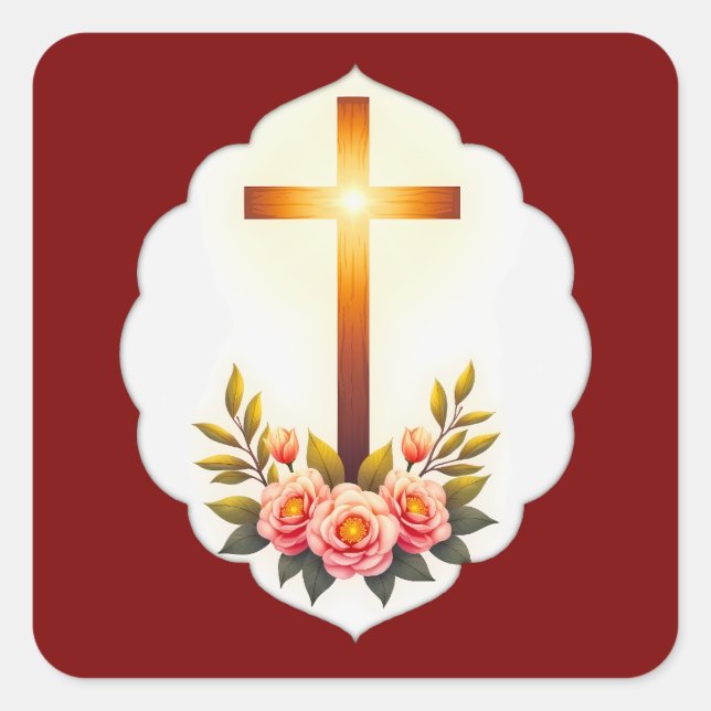Sticker Carré Christian Easter Cross with Flowers – Autocolante (Devant)
