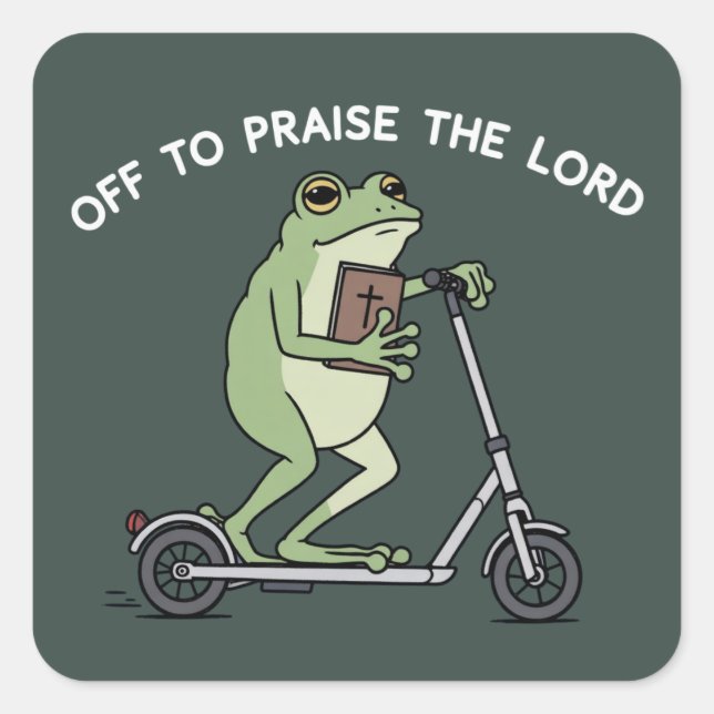 Sticker Carré Christian Funny Frog Off To Praise The Lord Bible  (Devant)