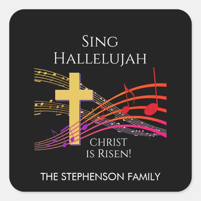 Sticker Carré Christian SING HALLELUJAH CHRIST EST RESSORTI Pâqu (Devant)