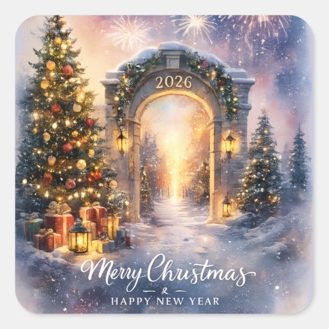 Sticker Carré Christmas 2026 Winter Gateway Festive Holiday Art (Devant)