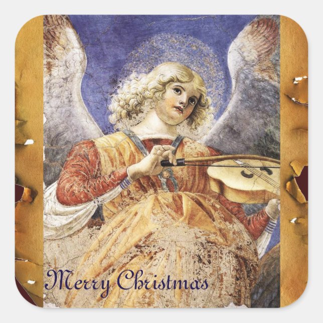 STICKER CARRÉ CHRISTMAS ANGEL FAIRE DE LA MUSIQUE ANTIQUE PARCHE (Devant)