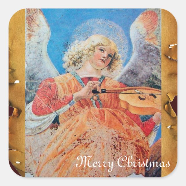 STICKER CARRÉ CHRISTMAS ANGEL FAIRE DE LA MUSIQUE ANTIQUE PARCHE (Devant)