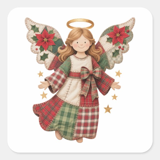 Sticker Carré Christmas Angel with Golden Stars (Devant)