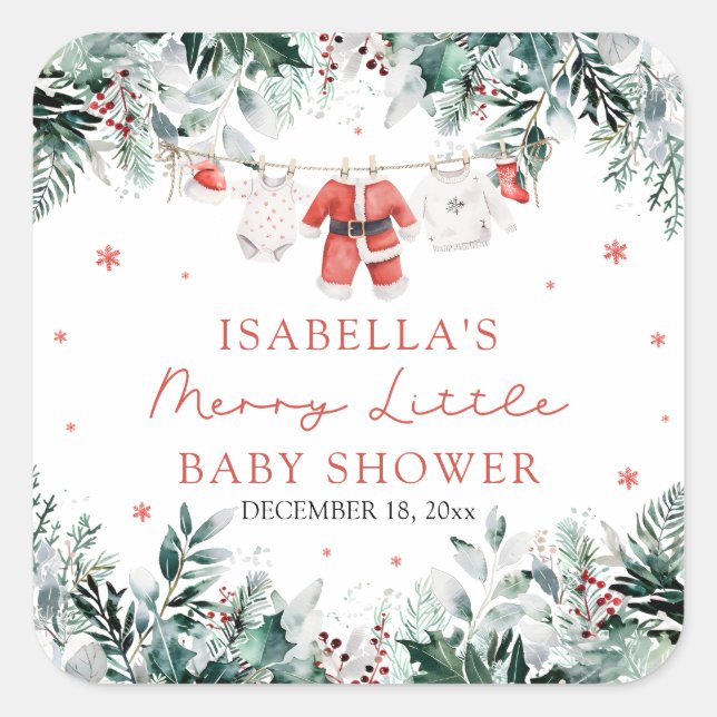 Sticker Carré Christmas Baby Clothes Merry Little Baby Shower (Devant)