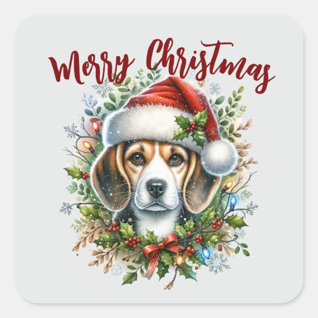 Sticker Carré Christmas Beagle Rustic Christmas Farmhouse Style  (Devant)