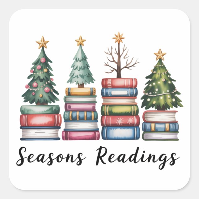 Sticker Carré Christmas Book Lover Teacher Reading Season Xmas (Devant)