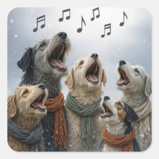 Sticker Carré Christmas Caroling Dogs In Snowflakes (Devant)