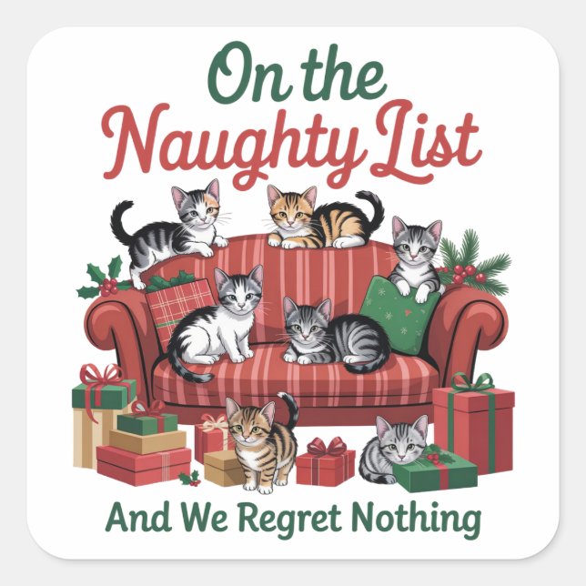 Sticker Carré Christmas Cats On The Naughty List 90s Retro Cat (Devant)