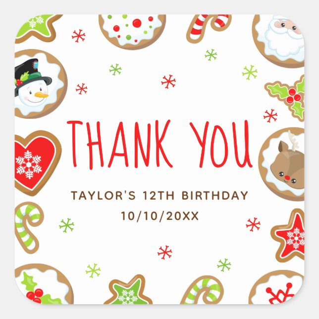 Sticker Carré Christmas Cookies Birthday Party Red Thank You (Devant)