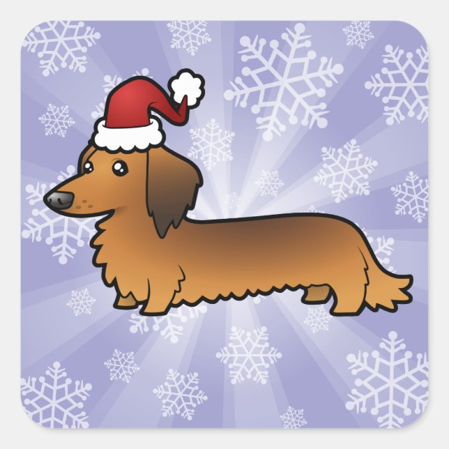 Sticker Carré Christmas Dachshund (longhair) (Devant)