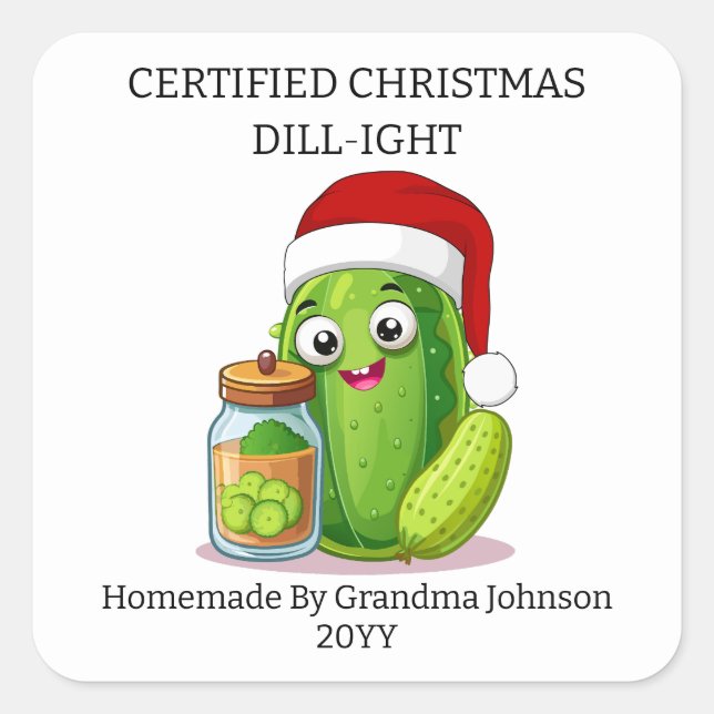Sticker Carré Christmas Dill‑ight Holiday Pickling Jar (Devant)