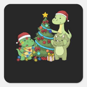 Sticker Carré Christmas Dinosaur Kids Christmas Tree Dinosaur