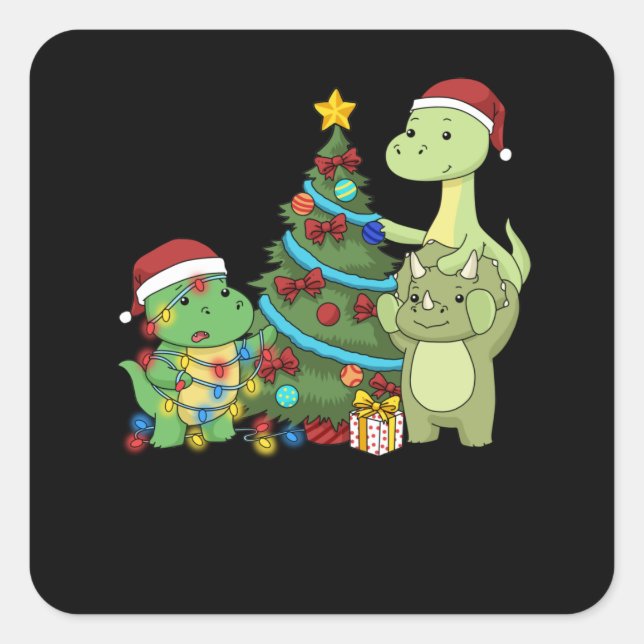 Sticker Carré Christmas Dinosaur Kids Christmas Tree Dinosaur (Devant)