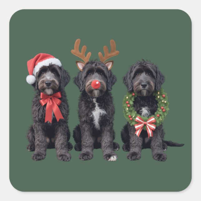 Sticker Carré Christmas Dog Black Goldendoodle Doodle Mom Winter (Devant)