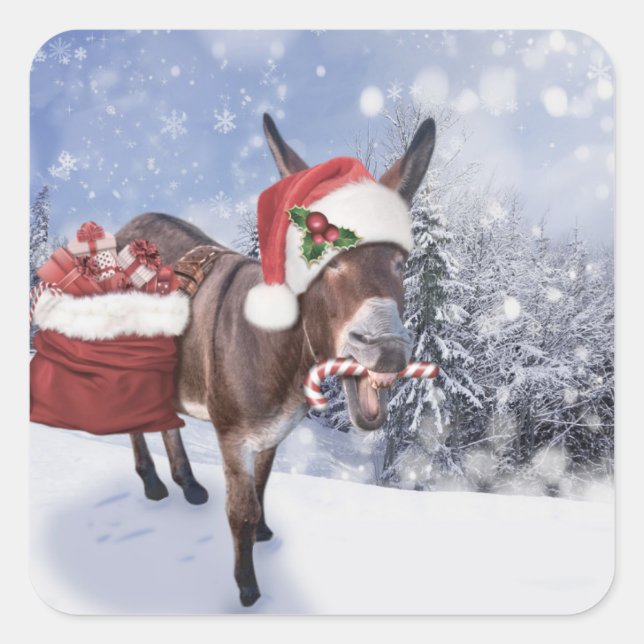 Sticker Carré Christmas donkey with funny (Devant)