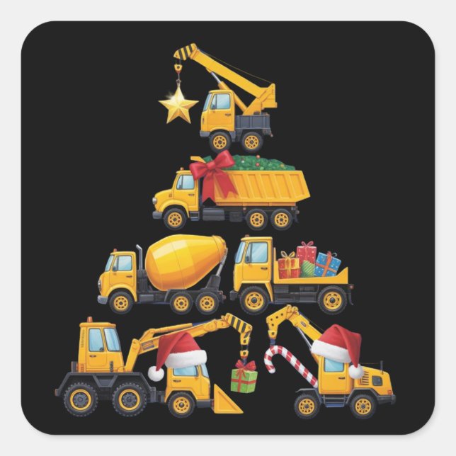 Sticker Carré Christmas Excavator Construction Truck Tree (Devant)
