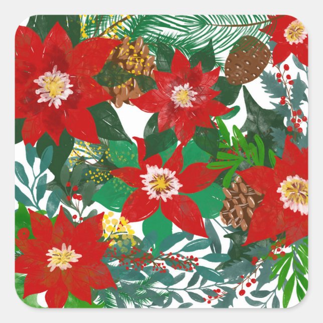 Sticker Carré Christmas Floral Leaf Art (Devant)