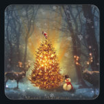Sticker Carré Christmas Forest.<br><div class="desc">christmas santa claus snowman,  fronight night ful funny ,  vintage magic snowflake art,  reindeer retro fun sky,  joy snowman snowman flying,  new year celebration reindeer,  happy xmas holiday,  forest merry deer happy,  tree animal fecute,  snowman christmas claus , </div>