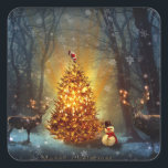 Sticker Carré Christmas Forest.<br><div class="desc">christmas santa claus snowman,  fronight night ful funny ,  vintage magic snowflake art,  reindeer retro fun sky,  joy snowman snowman flying,  new year celebration reindeer,  happy xmas holiday,  forest merry deer happy,  tree animal fecute,  snowman christmas claus , </div>