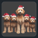 Sticker Carré Christmas Goldendoodle, équipage de Xmas Labradood<br><div class="desc">Découvrez l'esprit festif grâce à notre design "Golden Holiday Pack" qui présente six adorables chiens Goldendoodle debout ensemble, tous revêtus de chapeaux de Santa Maria. Cette oeuvre d'art chaleureuse est parfaite pour les amoureux de les chiens et ajoute une touche délicieuse à vos célébrations de vacances. Que vous soyez un...</div>