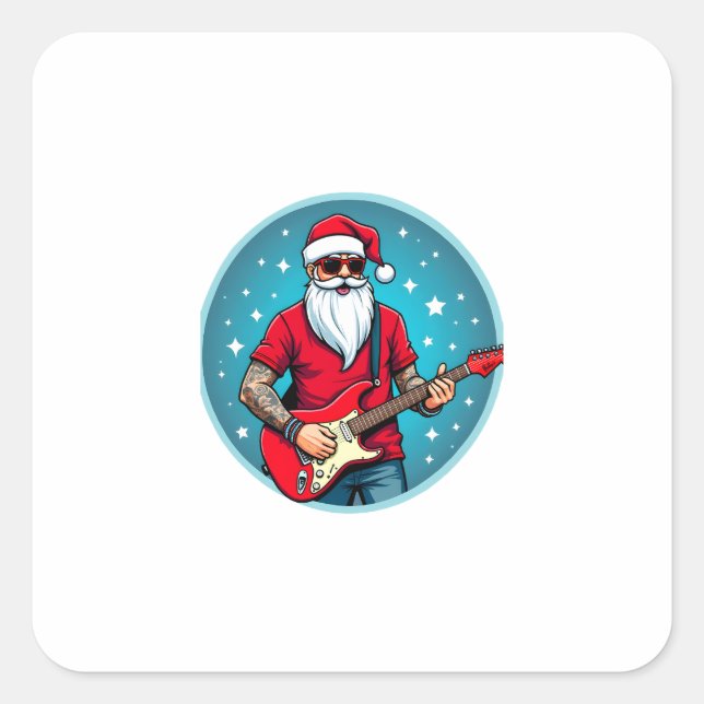 Sticker Carré Christmas guitarist  Rockmusic Christmas (2) (Devant)