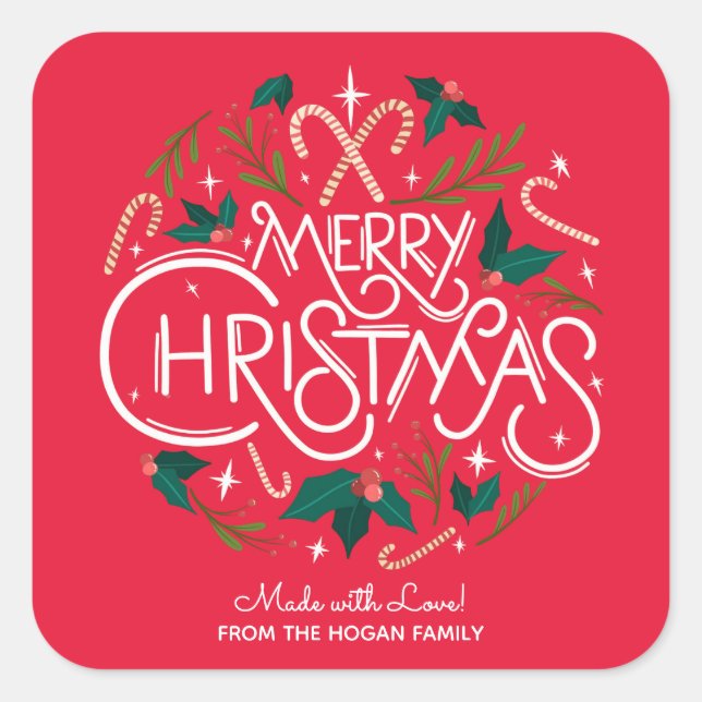 Sticker Carré Christmas Holly Berry Restauration maison (Devant)