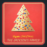 Sticker Carré Christmas Holly Berry Restauration maison<br><div class="desc">Arbre de Noël d'or sur Sticker Carré classique rouge</div>