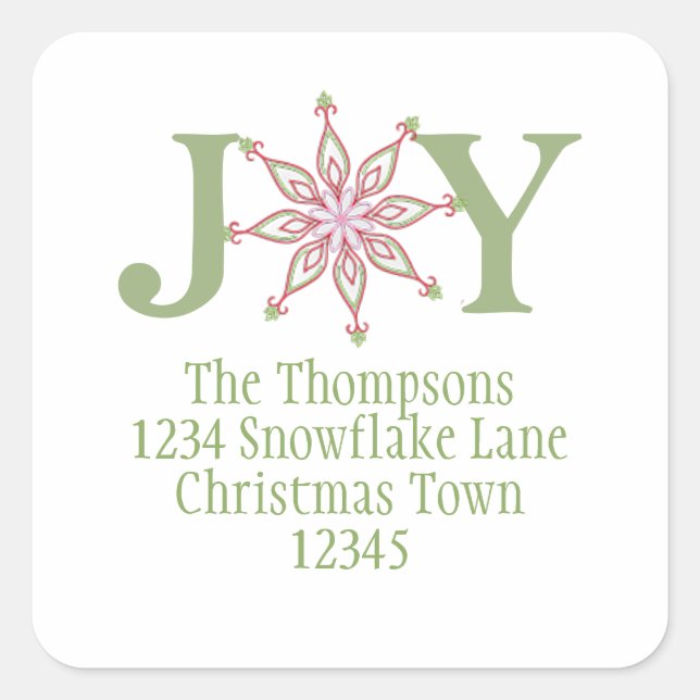 Sticker Carré Christmas Joy Modern Snowflake Adresse de retour (Devant)