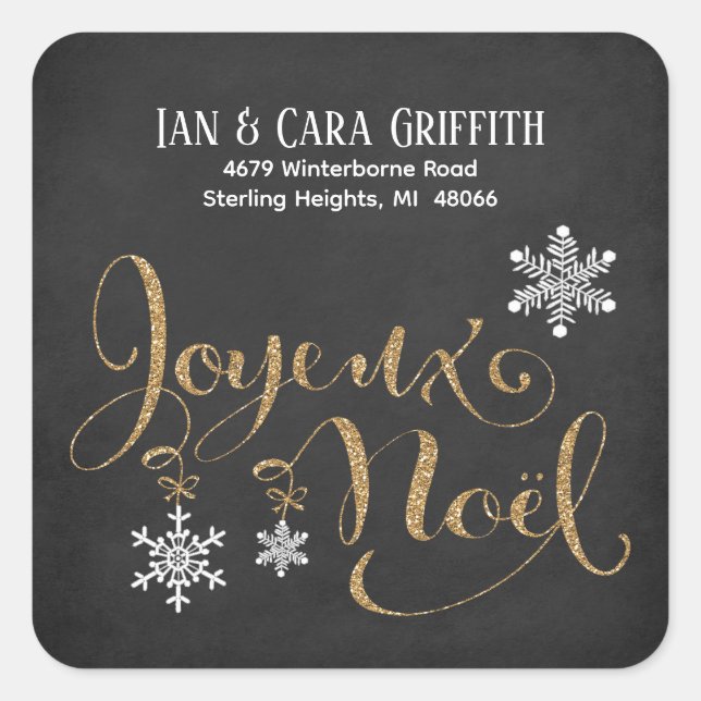 Sticker Carré Christmas Joyeux Noel Gold Parties scintillant Ret (Devant)